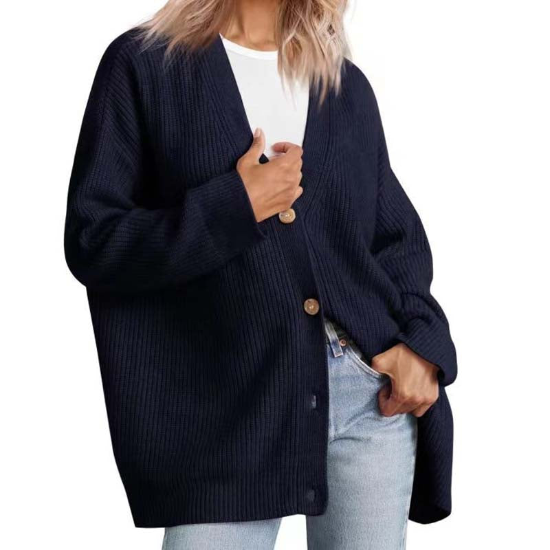 Women's oversized ribbed knit cardigan button-front long sleeve casual everyday layer