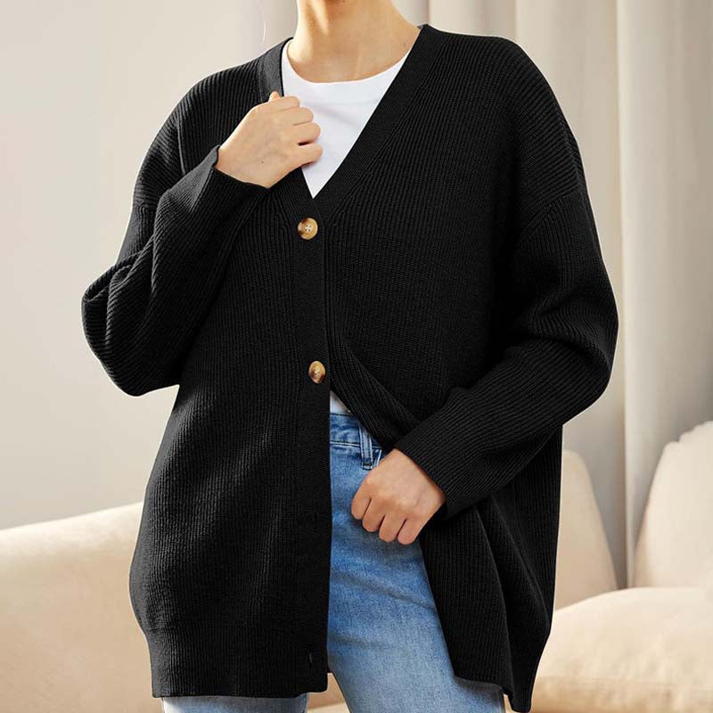 Women's oversized ribbed knit cardigan button-front long sleeve casual layering piece in neutral tone