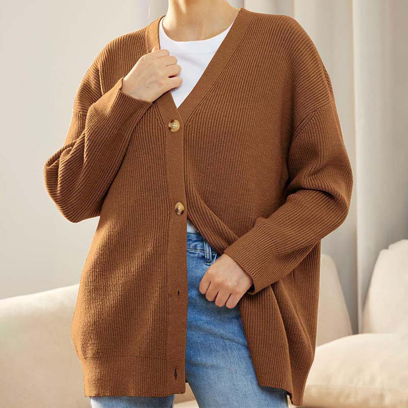 Women's oversized ribbed knit cardigan button-front long sleeve casual cozy layer everyday style