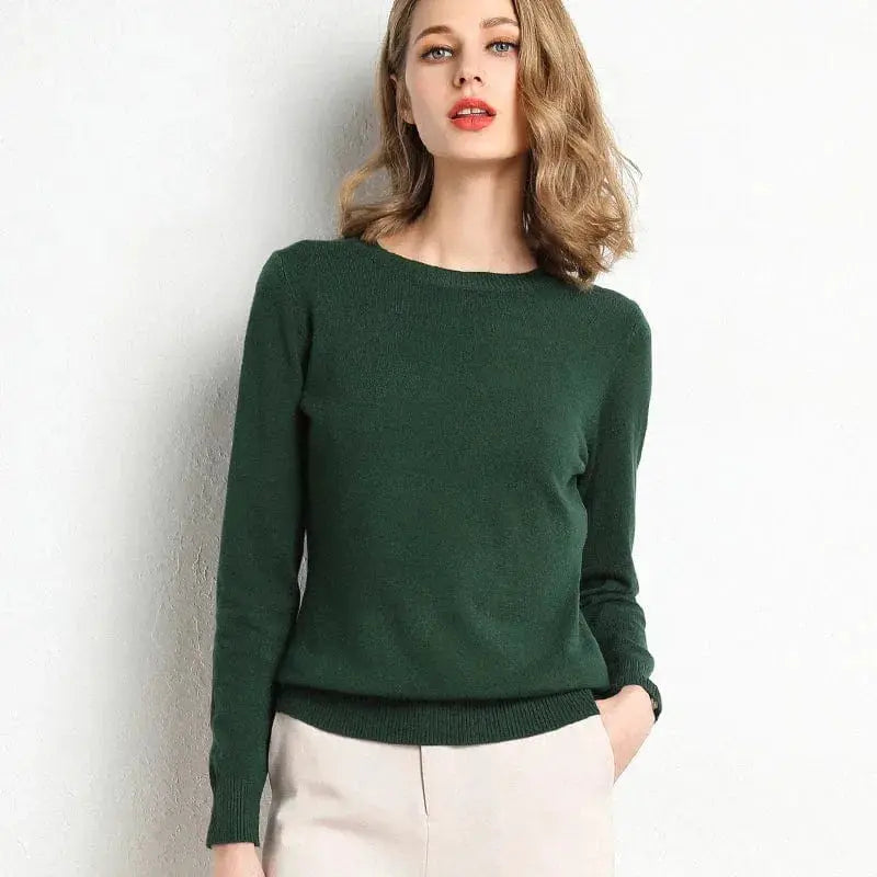 Women's ultra-soft cashmere crew neck sweater with ribbed trim, timeless luxury fit