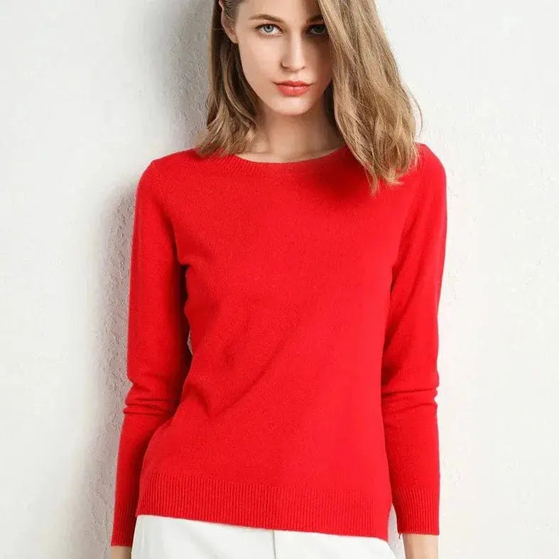 Women's ultra-soft cashmere crew neck sweater with ribbed trim, timeless luxury knit fit