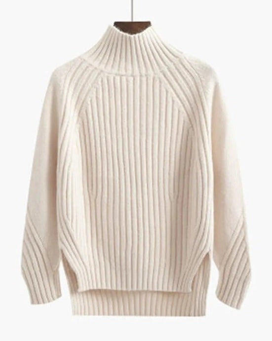 Women's ribbed knit turtleneck sweater cozy long sleeve winter style with textured finish