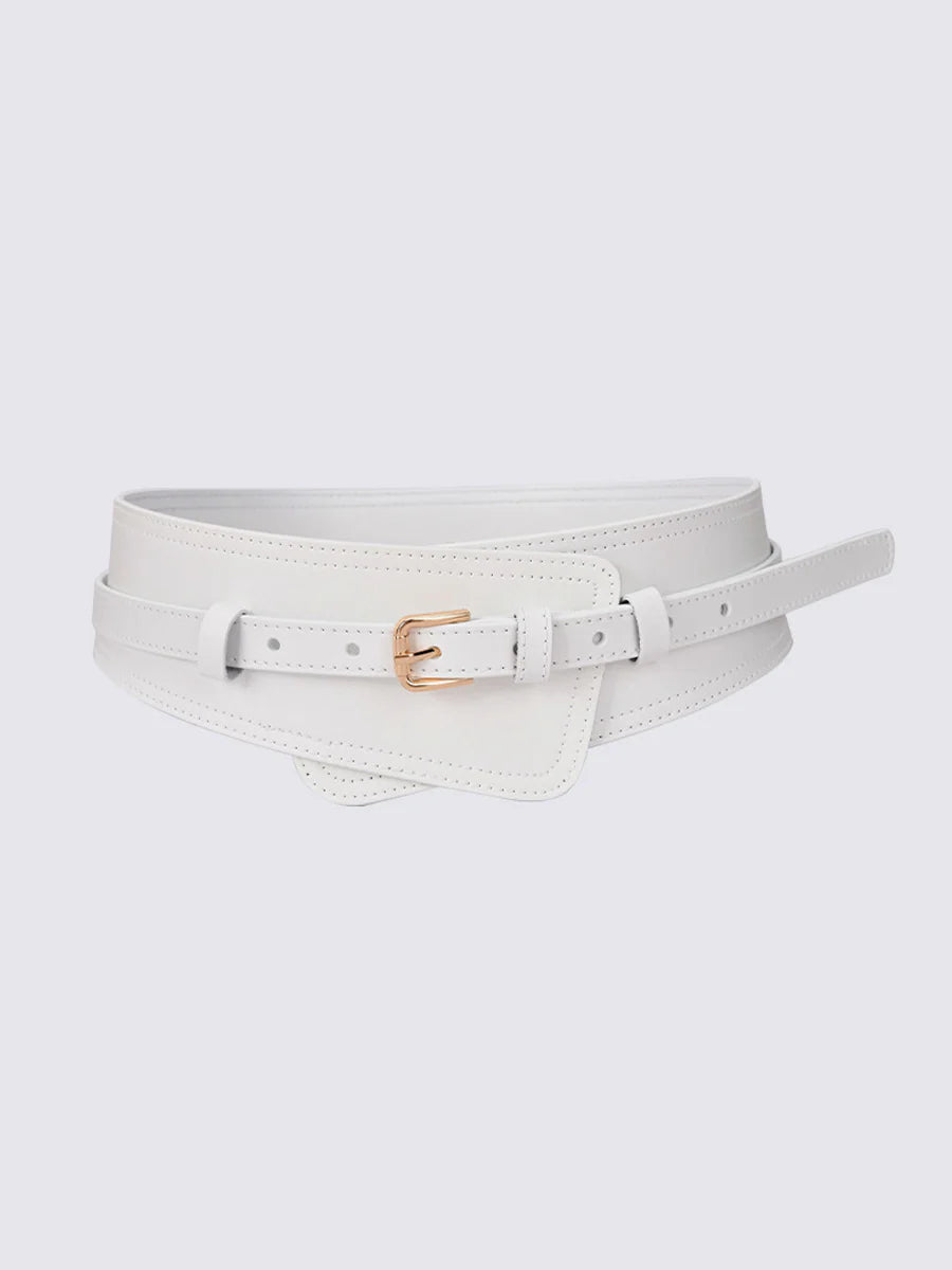 Women's black imitation leather harness wide belt with bold waist-defining contemporary silhouette