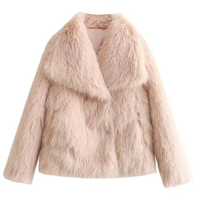 Women's relaxed fit faux fur jacket in plush ivory, luxurious fluffy texture for effortless layering