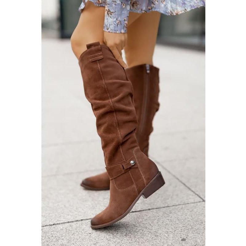 Women's suede slouchy knee-high boots flat heel everyday comfort relaxed silhouette