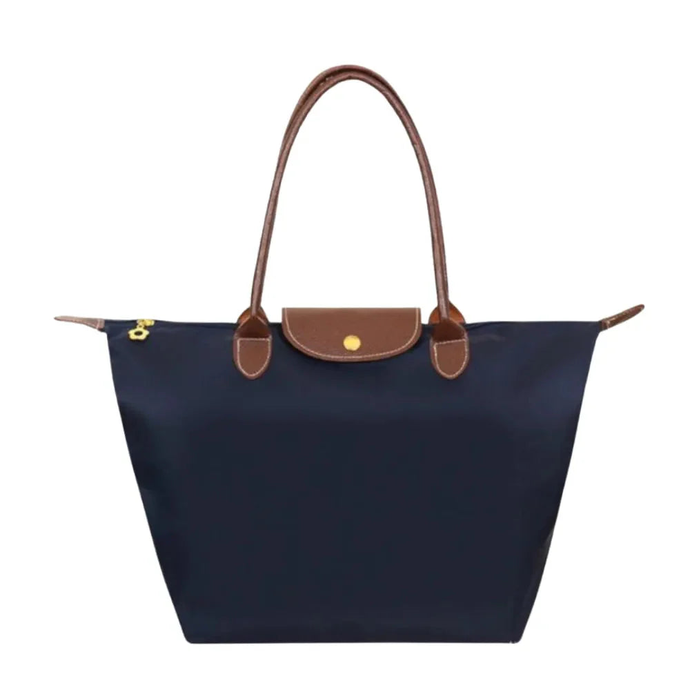 Women's foldable nylon tote bag water-resistant lightweight everyday carry with leather handles