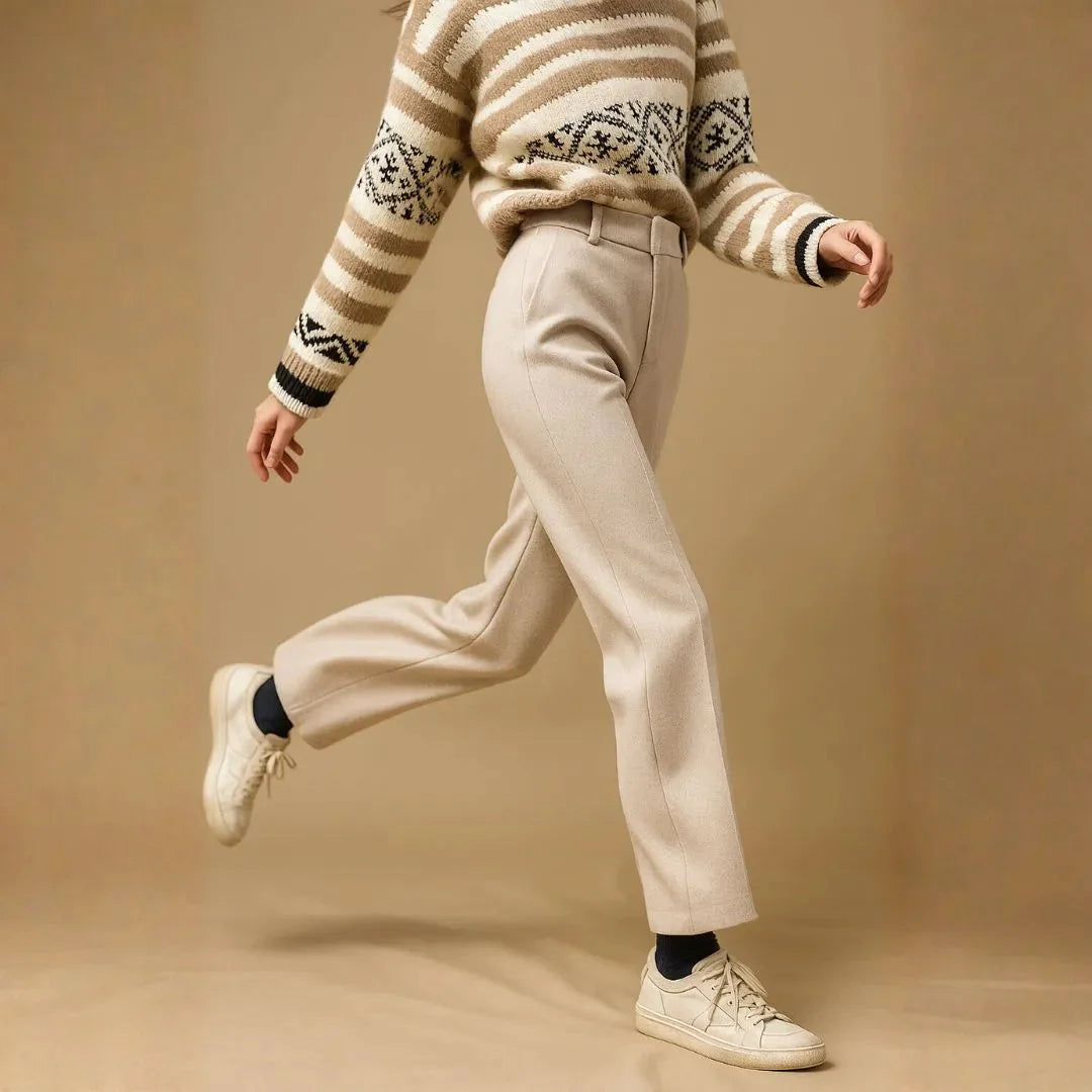 Women's high-waist straight-leg wool-blend trousers tailored for polished cold-weather style