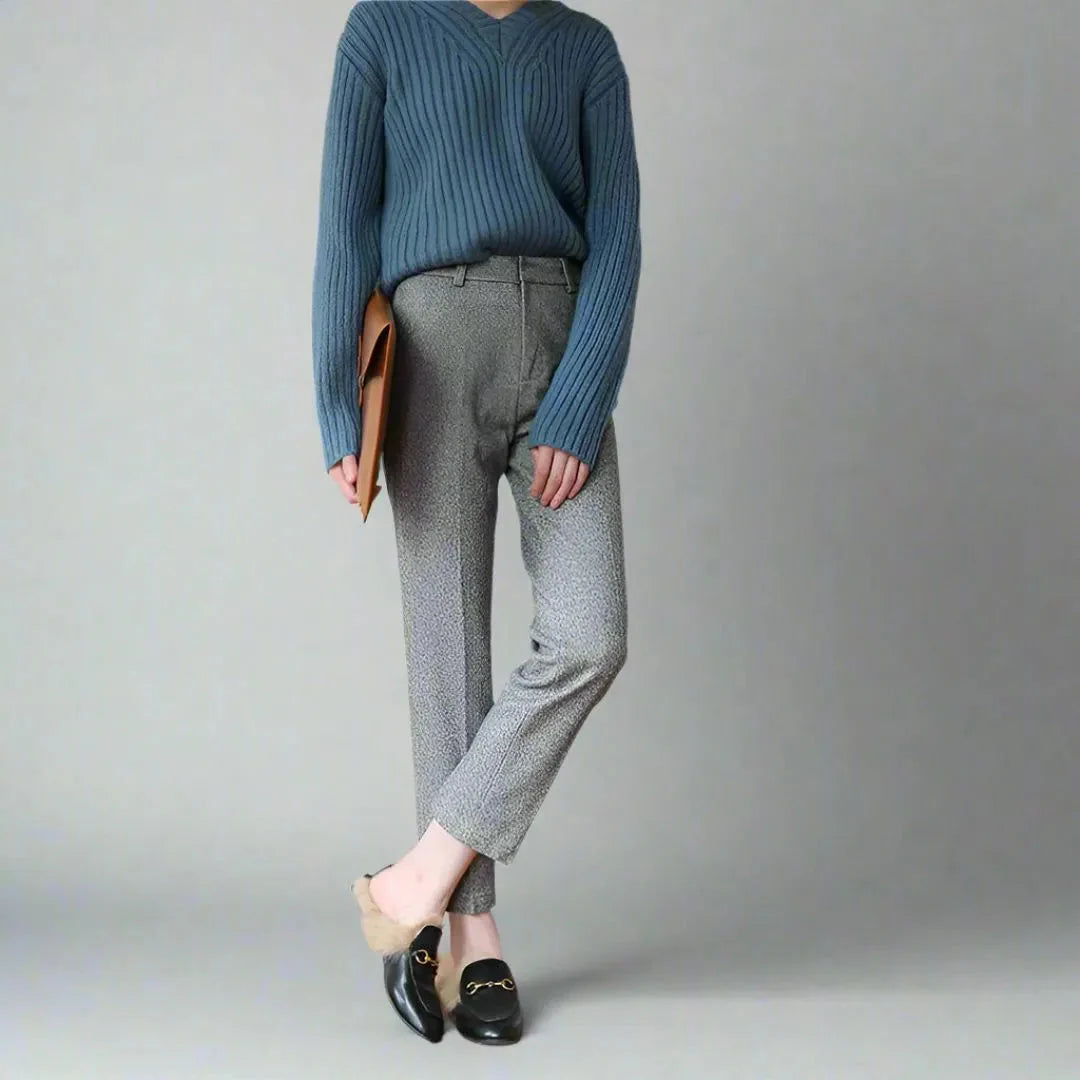 Women's high-waist straight-leg wool-blend trousers, tailored cold-weather style with polished silhouette