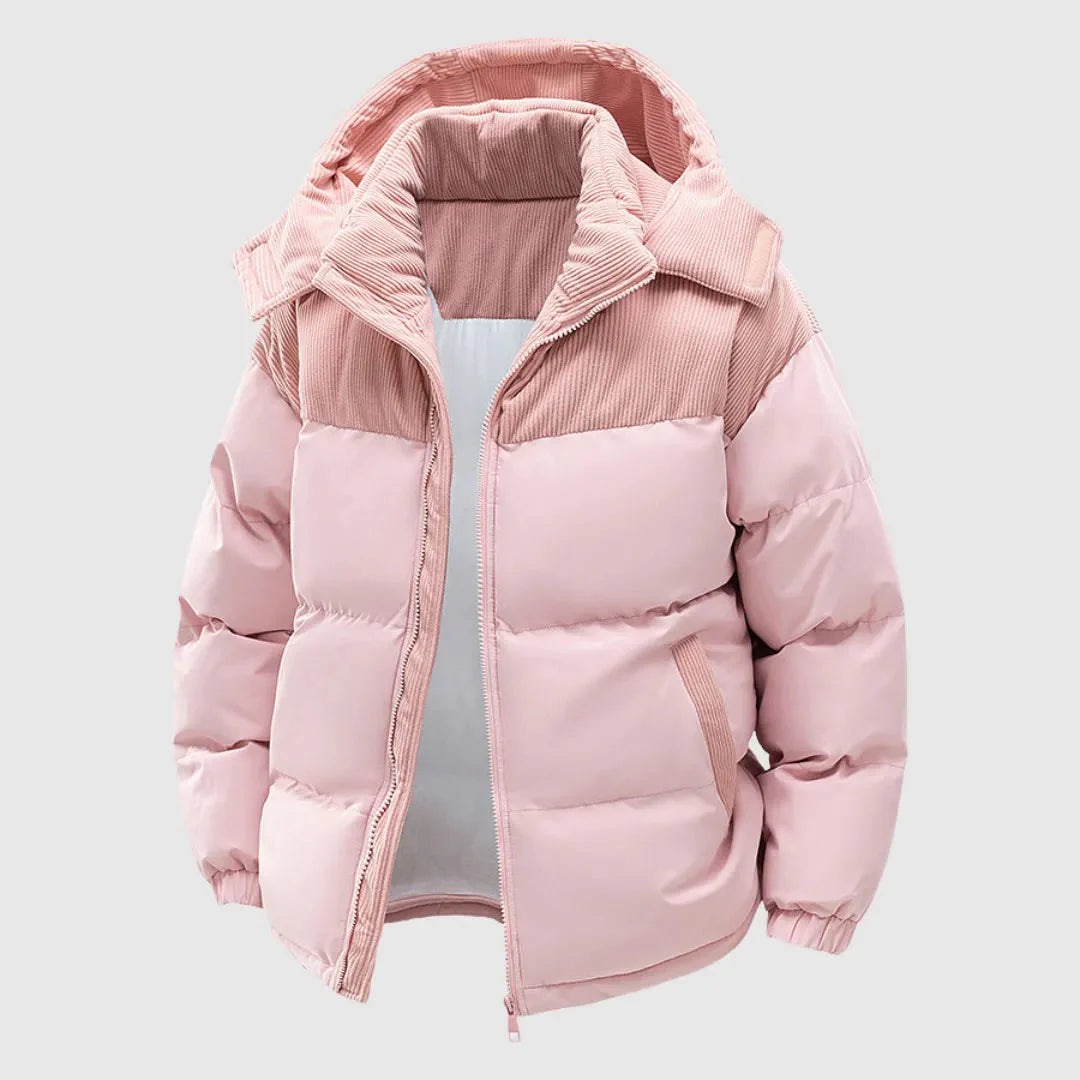 Women's hooded puffer jacket thick insulation plush inner lining cold-weather adventure slim silhouette