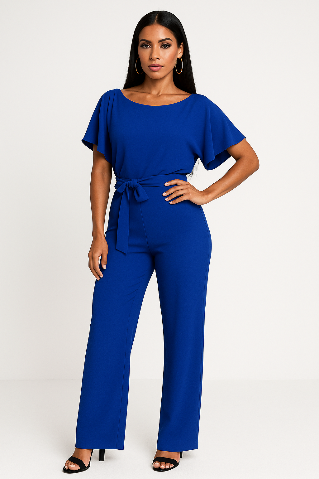 Women's wide-leg belted jumpsuit fluid silhouette soft drape workwear elegant all-in-one