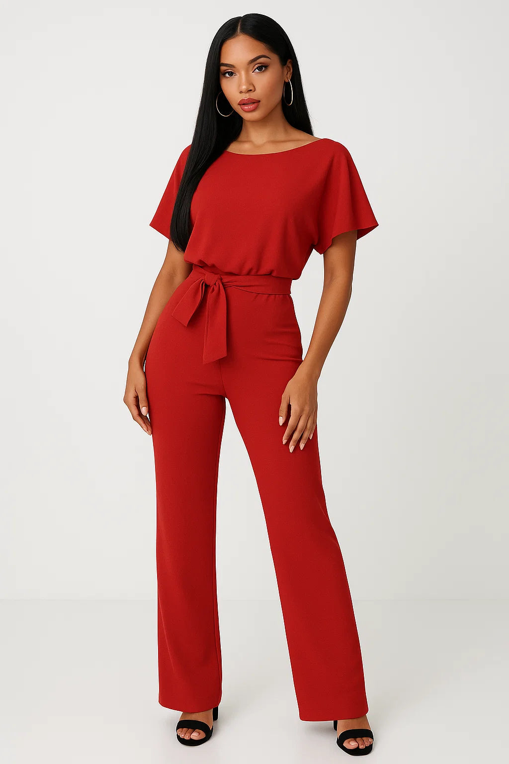 Women's wide-leg belted jumpsuit fluid silhouette soft drape versatile workwear weekend elegant