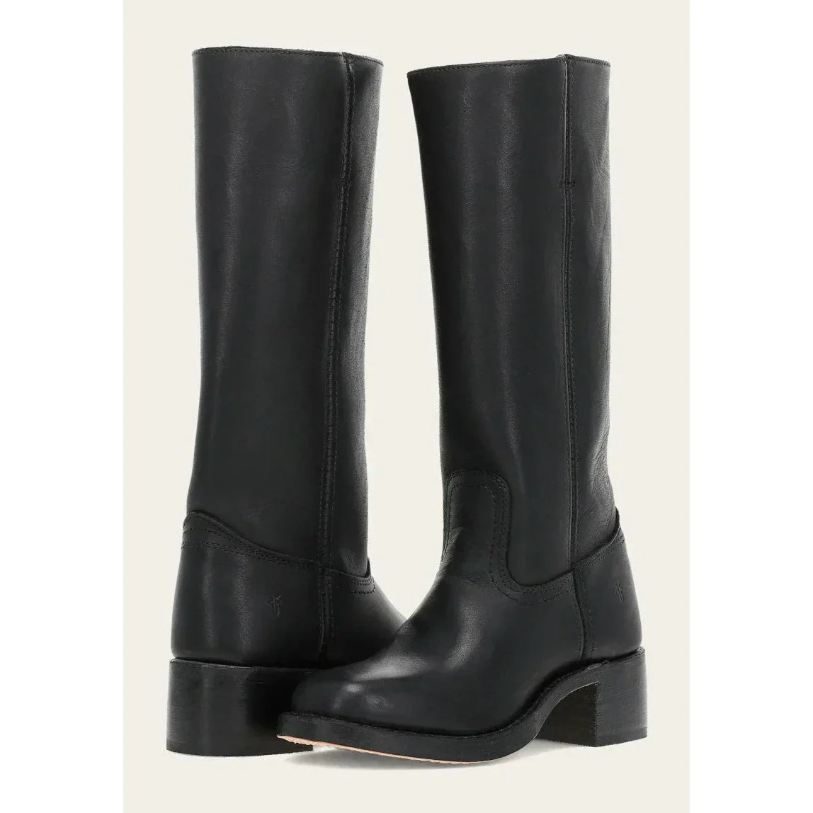Women's premium leather cowboy knee-high boots with contrast stitching and stacked block heel