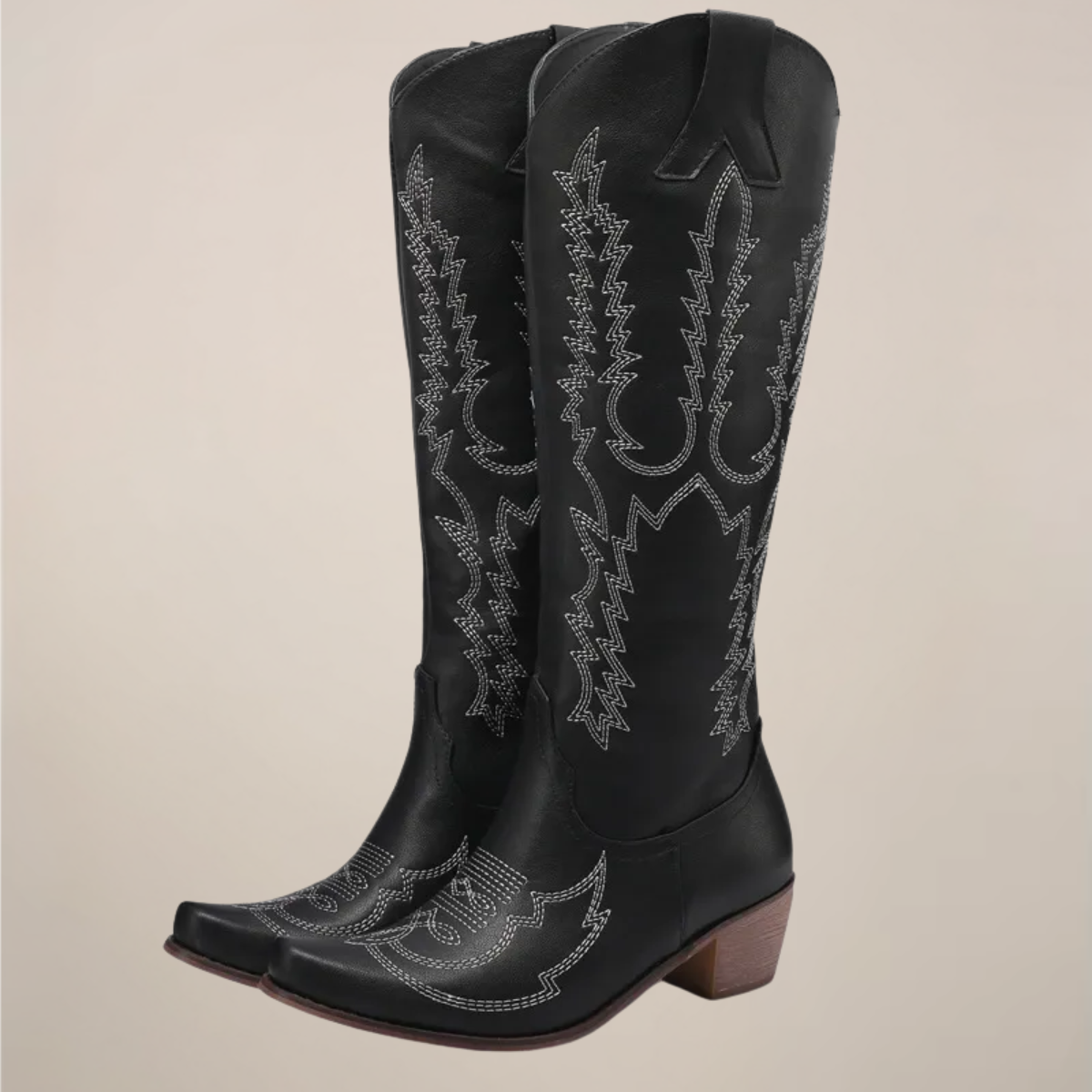 Women's Knee-High Cowboy Boots with Embroidered Design