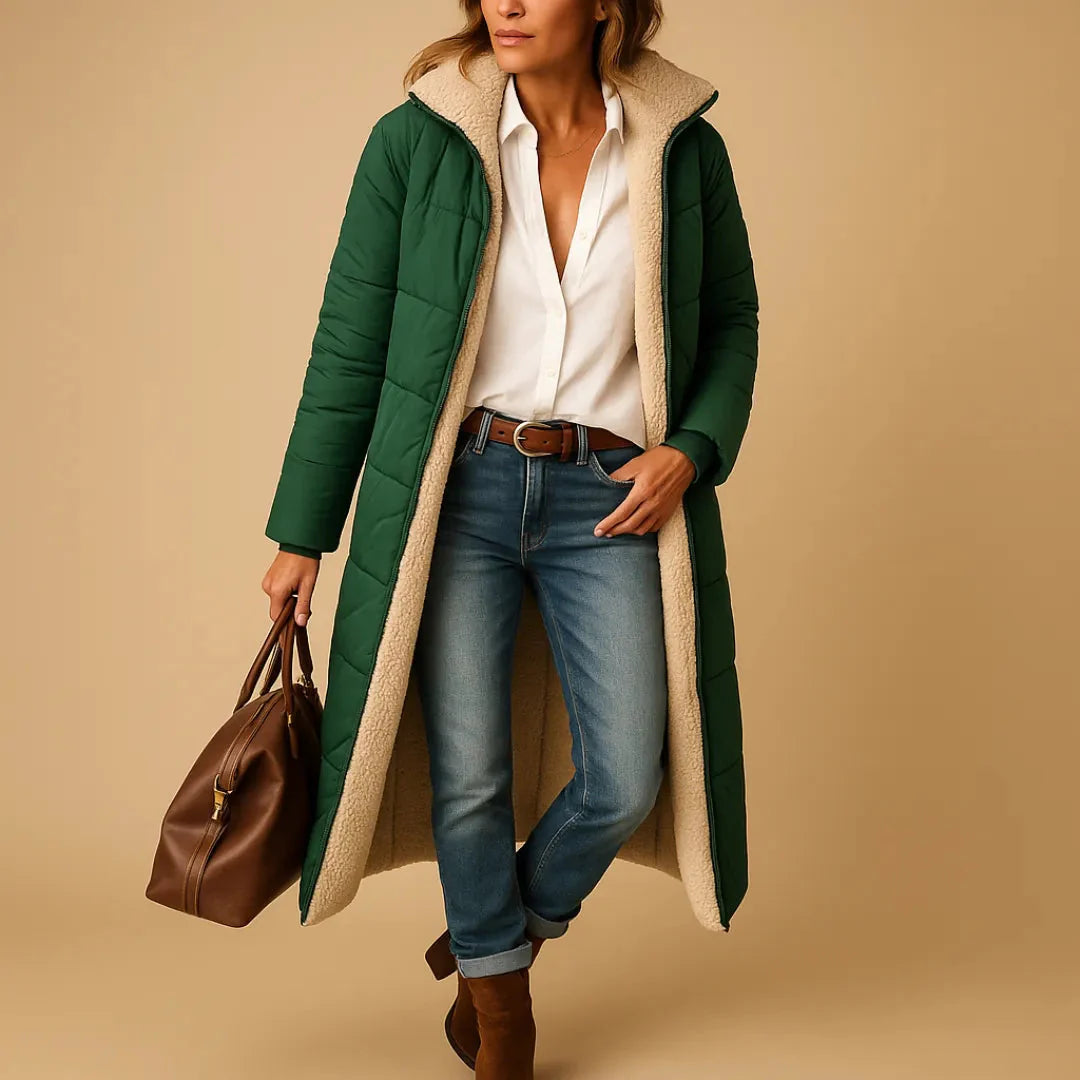 Women's long quilted puffer coat full-length padding sleek longline silhouette for cold weather