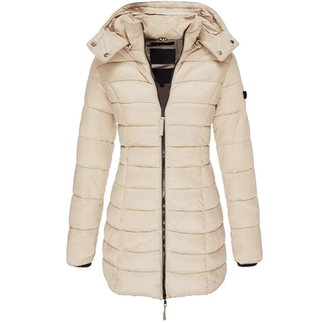 Women's longline hooded down jacket lightweight insulated coat sleek silhouette winter outdoor