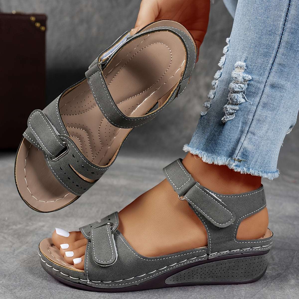 Red women's platform comfort sandals with adjustable straps and ergonomic footbed for all-day support