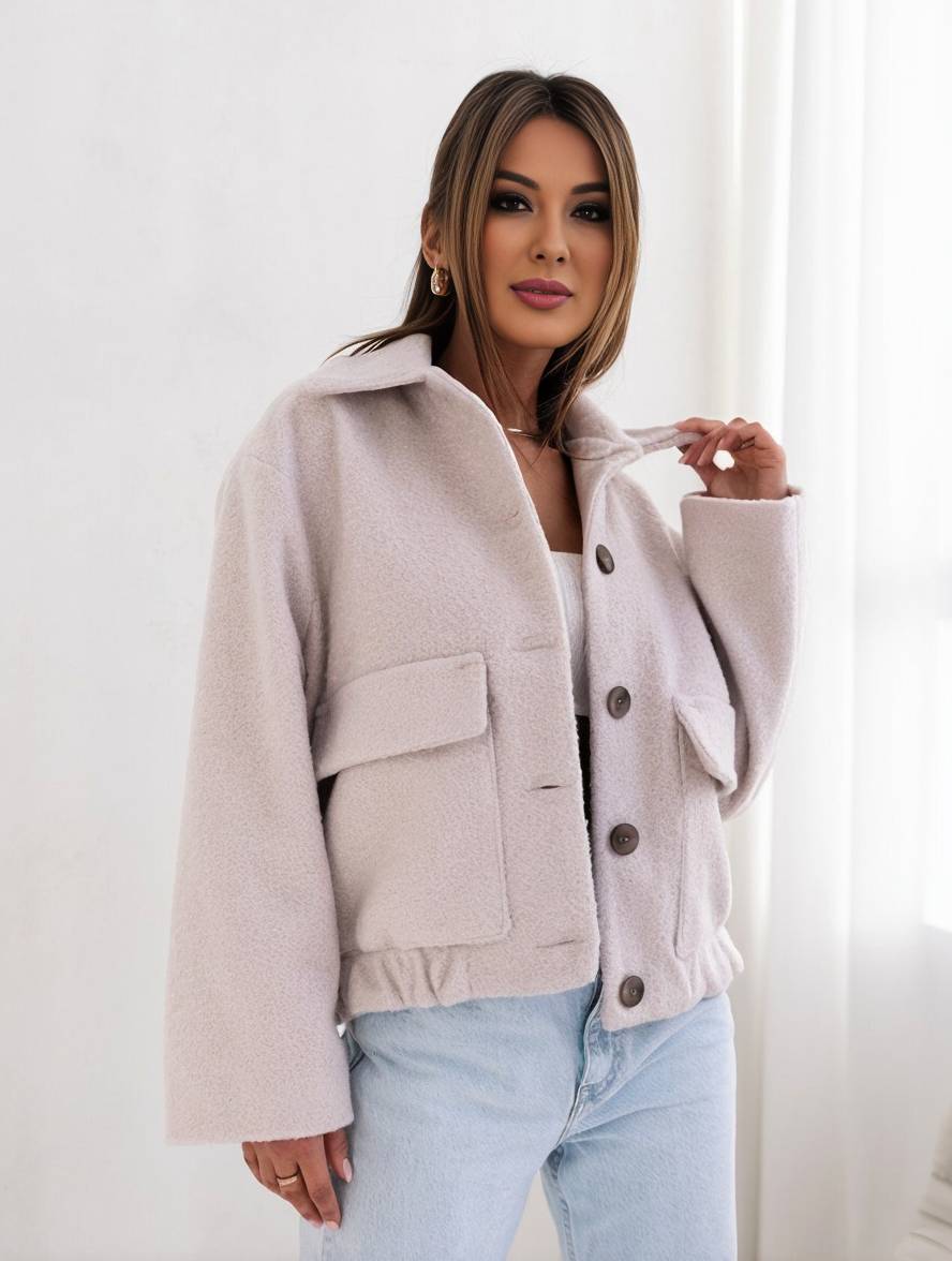 Women's wool blend relaxed fit hip-length coat by Urbann-Vibe, casual fall winter outerwear