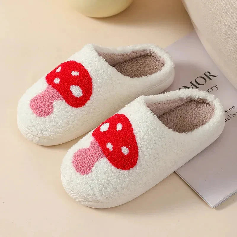 Women's pink plush faux fur slippers with heart design, ultra-soft cozy indoor footwear