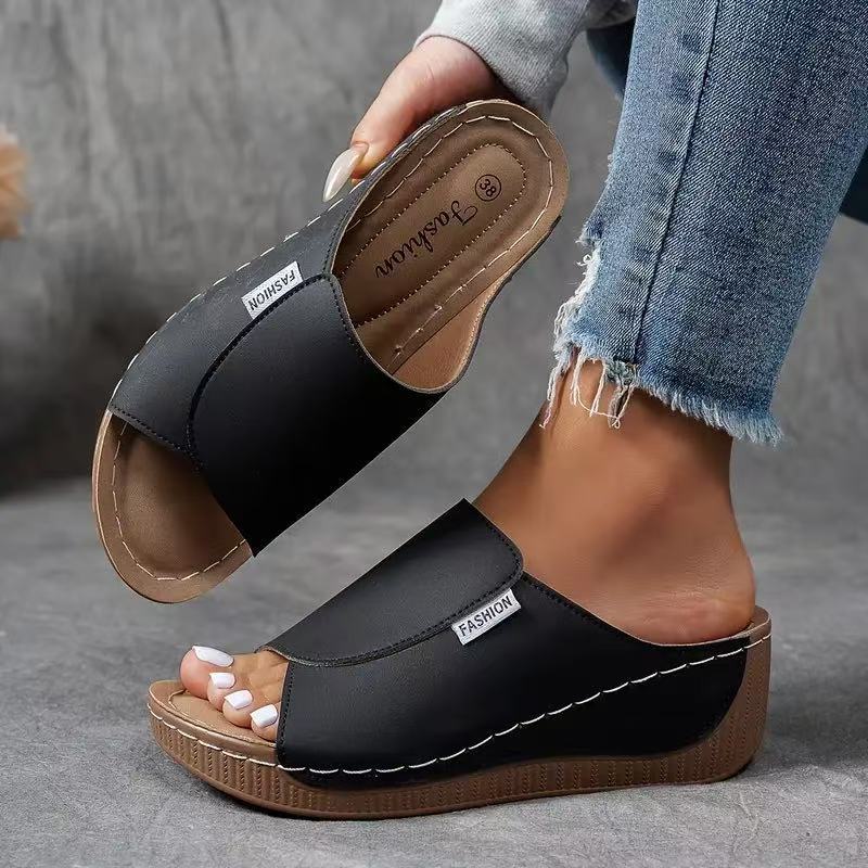 Women's slip-on open-toe wedge sandals with cushioned sole, minimalist style for all-day comfort