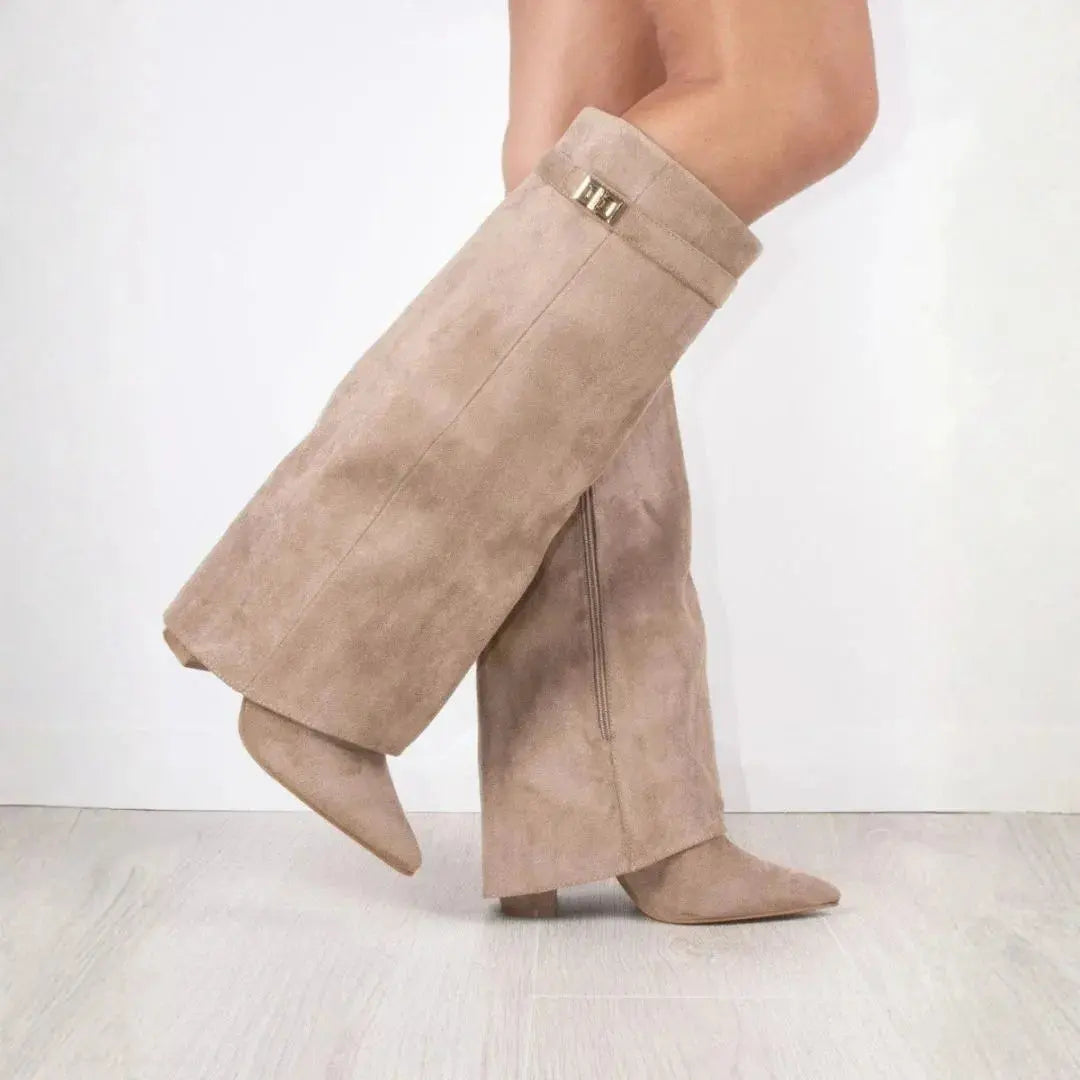 Women's brown suede knee-high boots with velvety finish, elegant everyday cold weather style