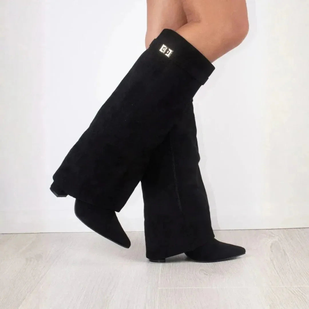 Women's brown suede knee-high boots with velvety finish, classic silhouette for cold weather
