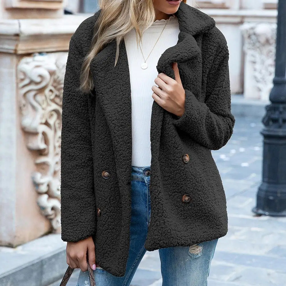 Women's longline teddy coat loose fit plush soft fabric winter outerwear chic everyday style