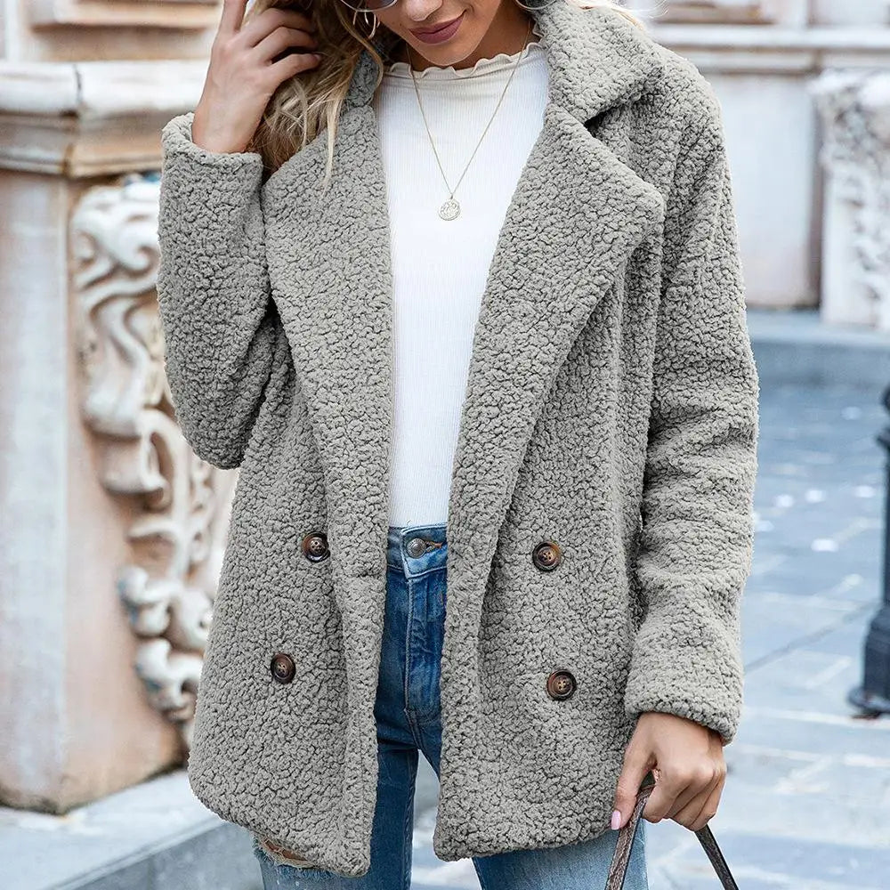Women's longline teddy coat loose fit plush soft fabric warm winter outerwear chic everyday style