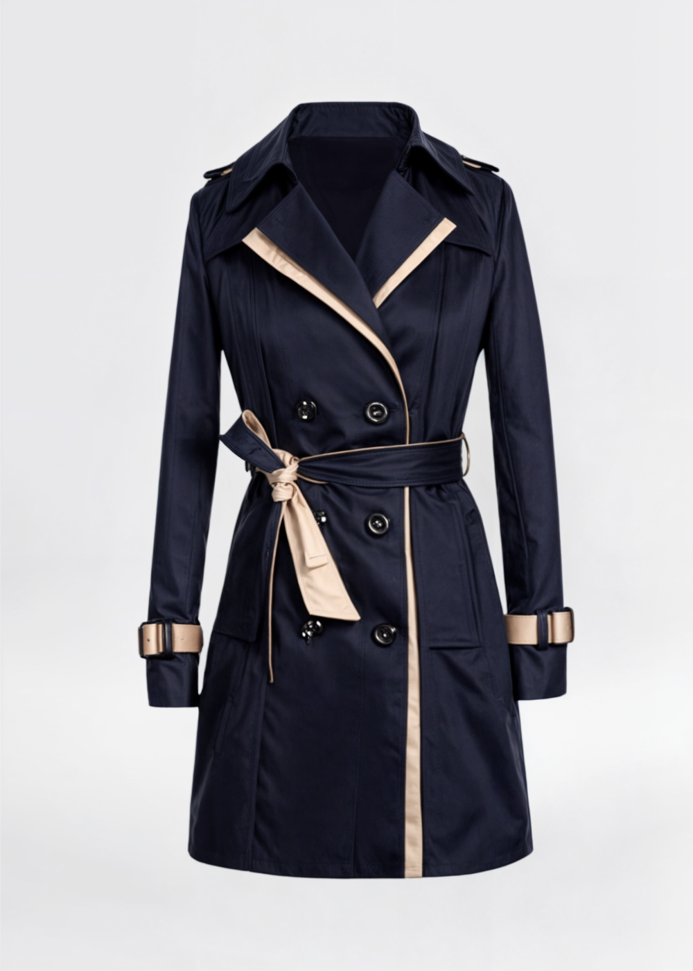 Lily women's waterproof trench coat double-breasted belted waist classic street style all-weather