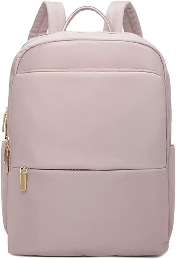 Women's waterproof nylon laptop backpack minimalist design with elegant gold-tone zippers for commute