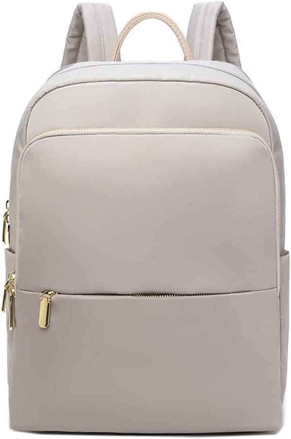 Women's waterproof nylon laptop backpack minimalist design with elegant gold-tone zippers for commute