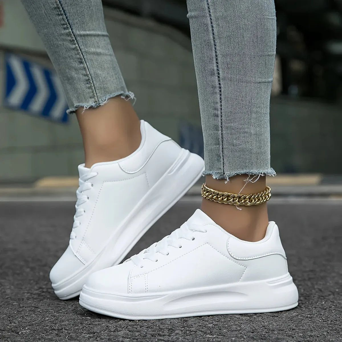 Women's white leather sneakers minimal silhouette cushioned sole lightweight everyday wear