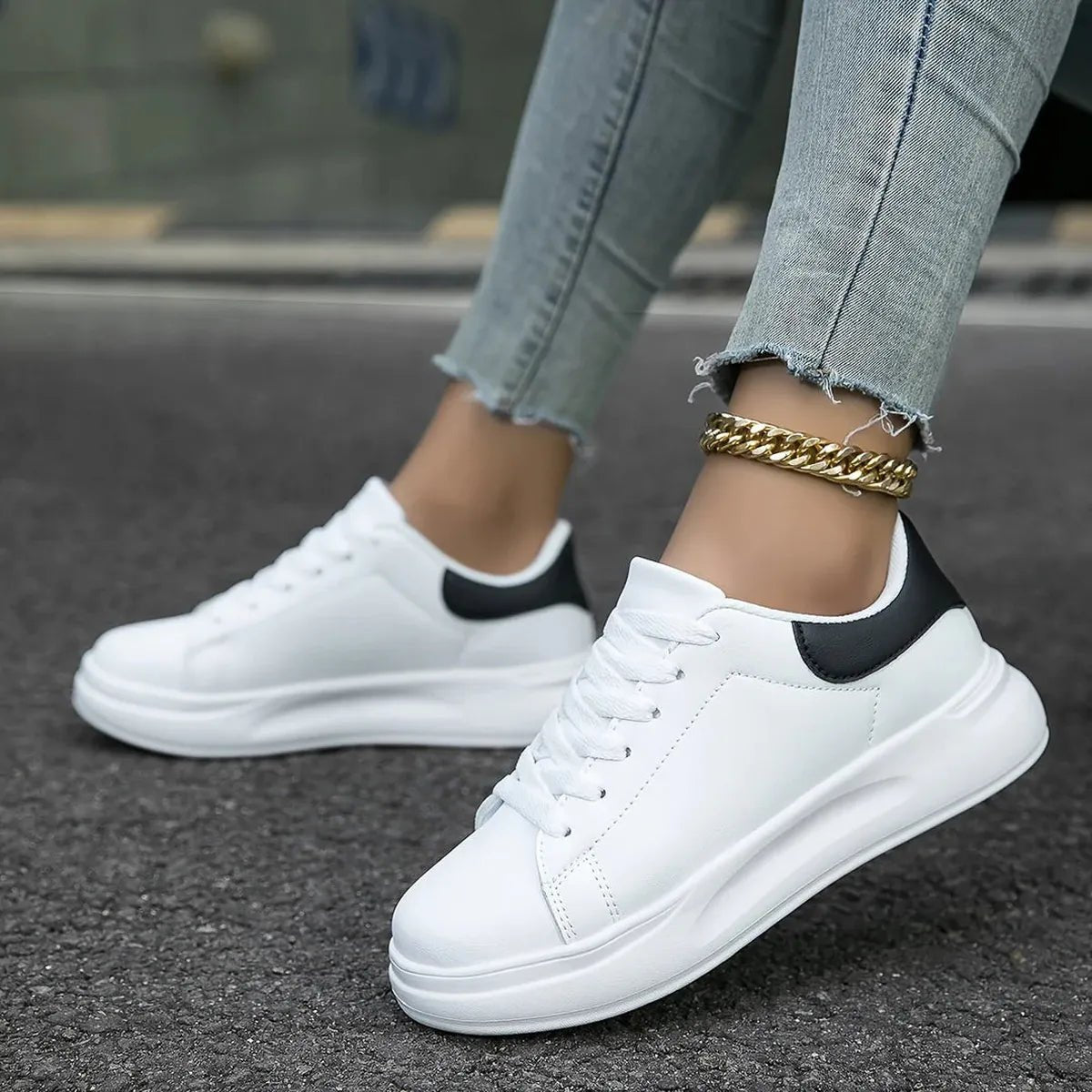 Women's white leather sneakers minimal silhouette cushioned sole lightweight everyday wear