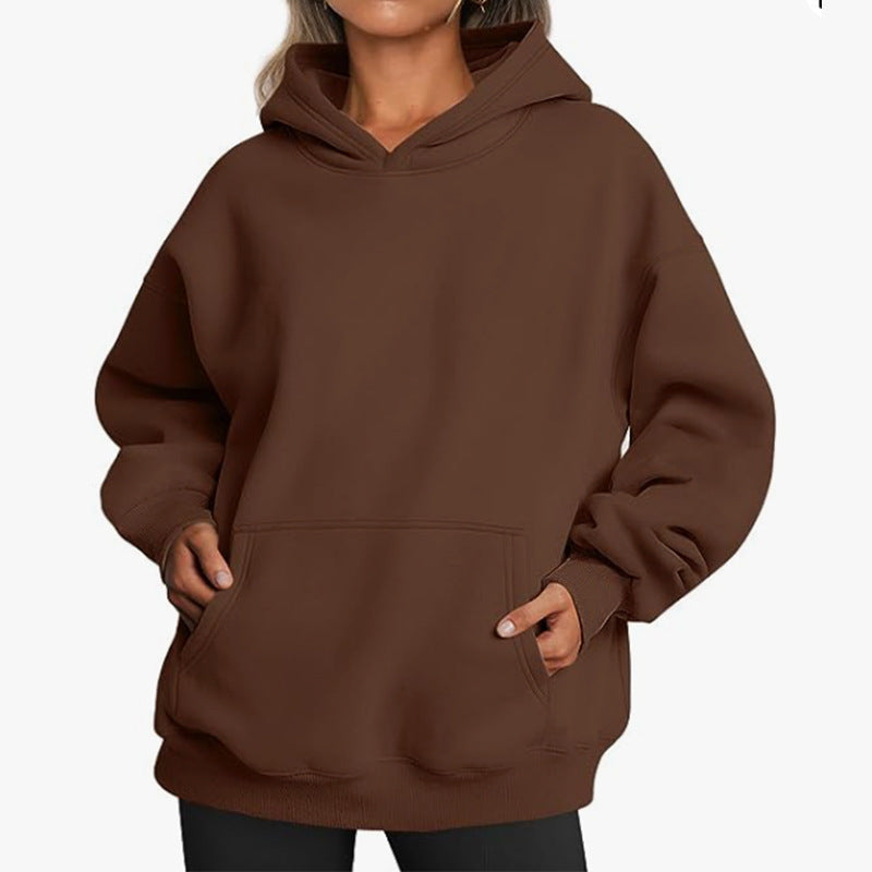 Women's charcoal grey oversized hoodie dropped shoulders relaxed fit with practical pockets