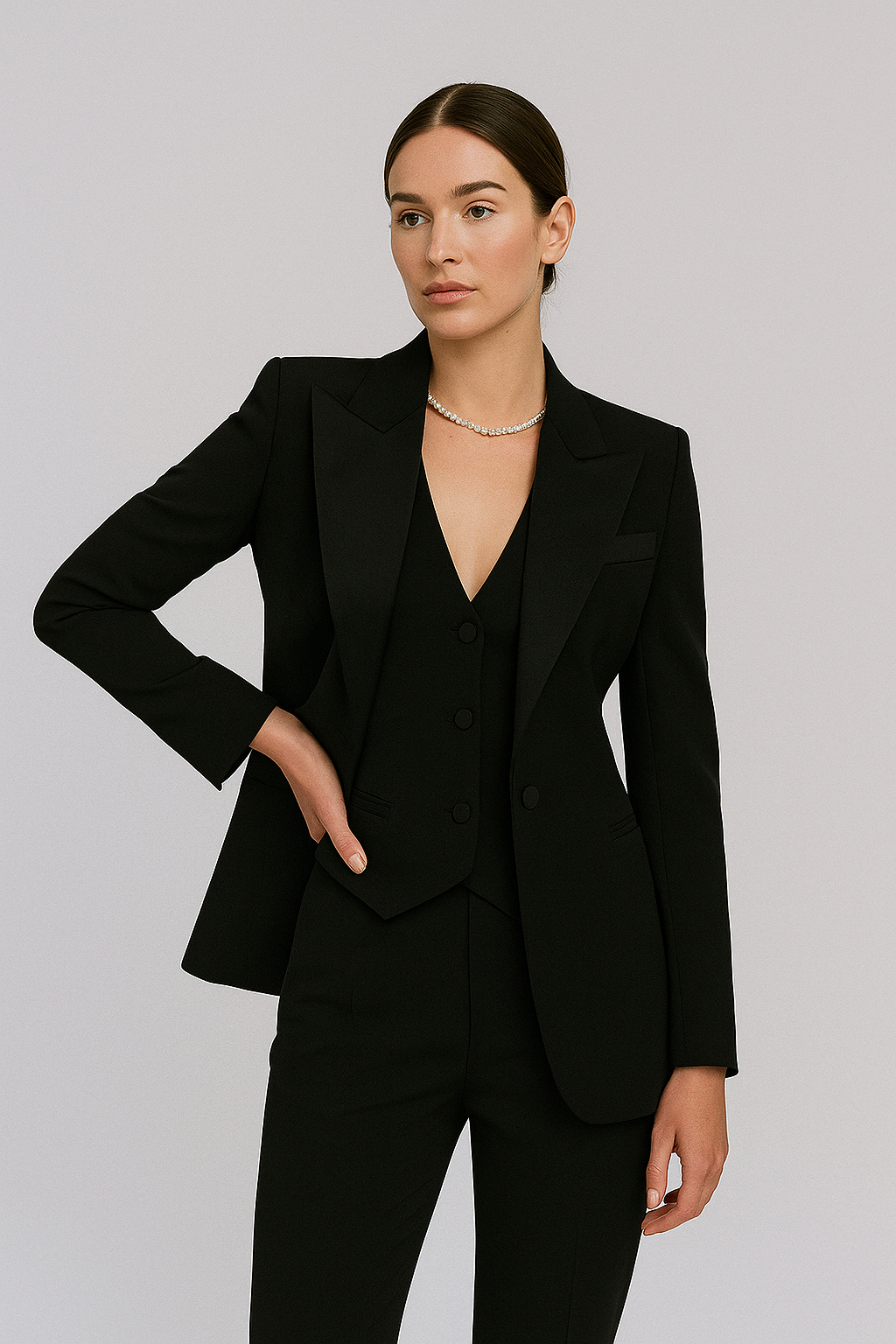 Women's coordinated spring suit set elegant slim silhouette polished professional two-piece look