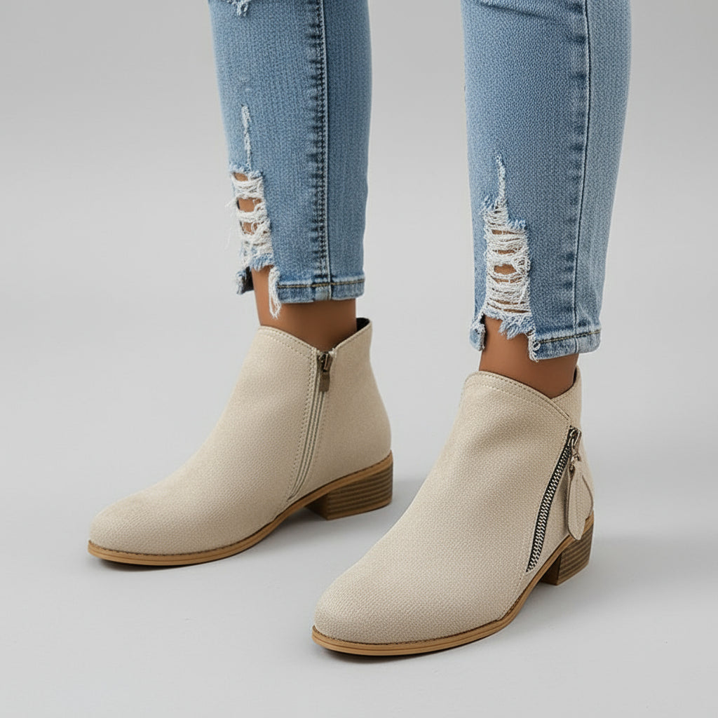 Women's black ankle boots side zip closure stacked low heel casual everyday versatile comfort