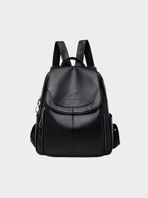 Women's leather-look structured backpack classic knapsack with flap closure for everyday style