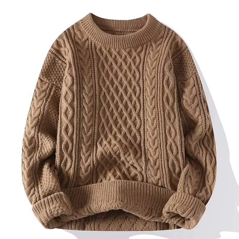 Women's light pink textured crewneck sweater casual spring knit with subtle woven pattern
