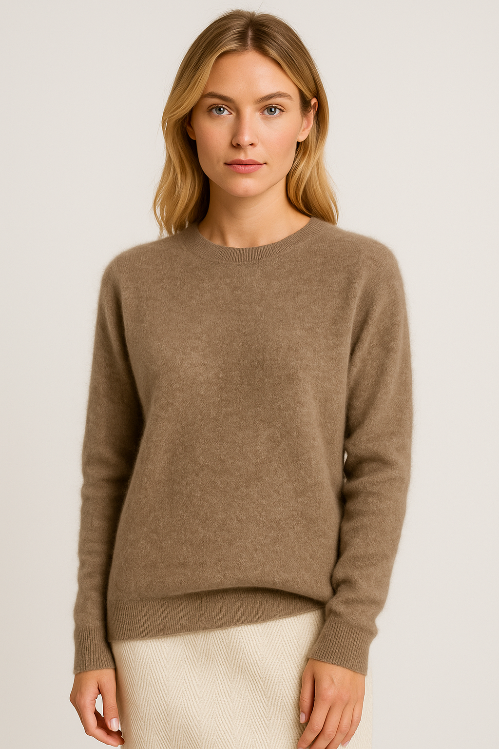 Women's classic crew neck sweater soft knit long sleeve ribbed cuffs regular fit layering essential