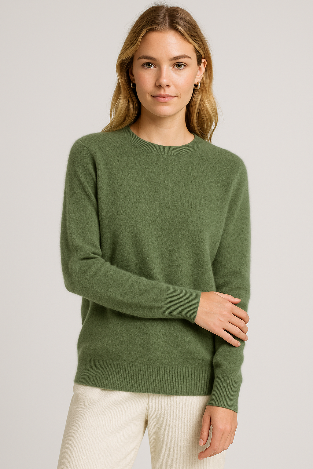 Women's classic crew neck sweater soft knit long sleeve ribbed cuffs regular fit layering essential