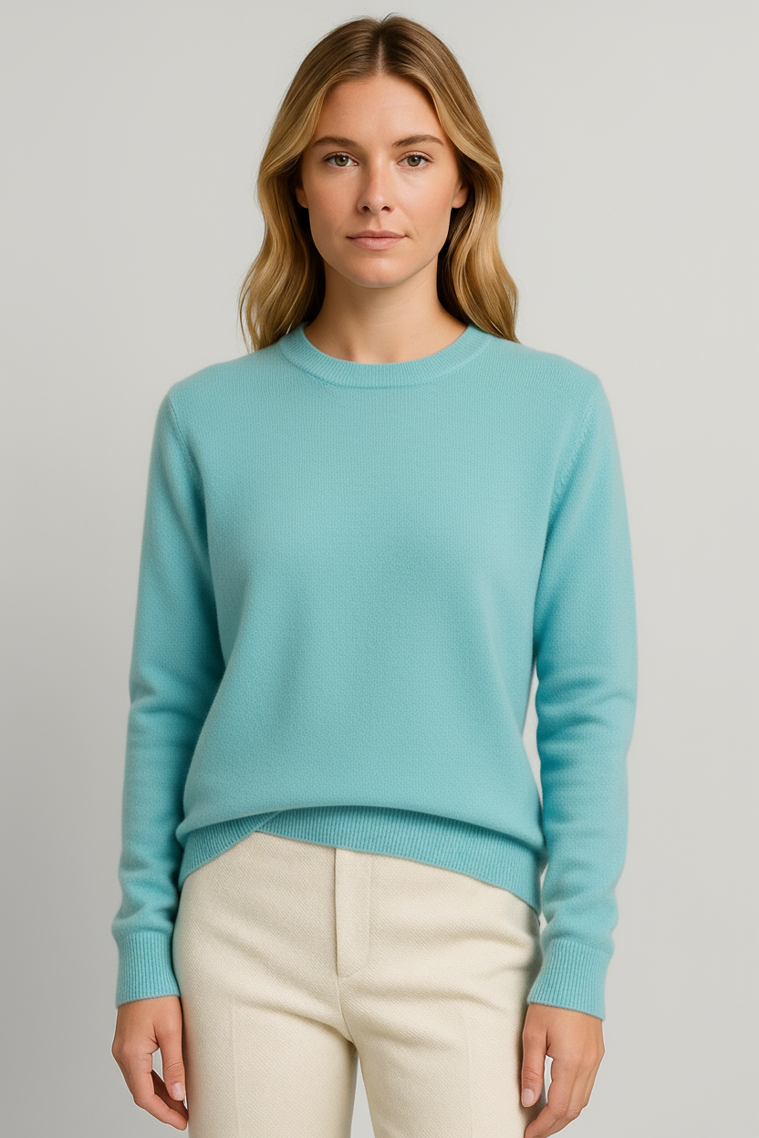 Women's classic crew neck sweater soft knit long sleeve ribbed cuffs regular fit layering essential