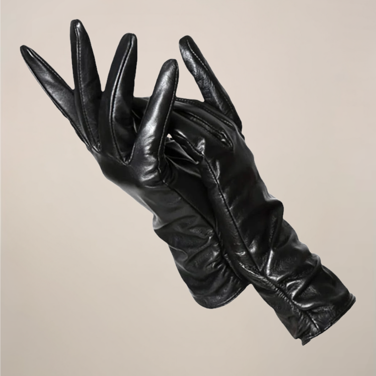 Women's classic gloves in solid color with elegant ruched wrist detail, lightweight for commuting and evenings