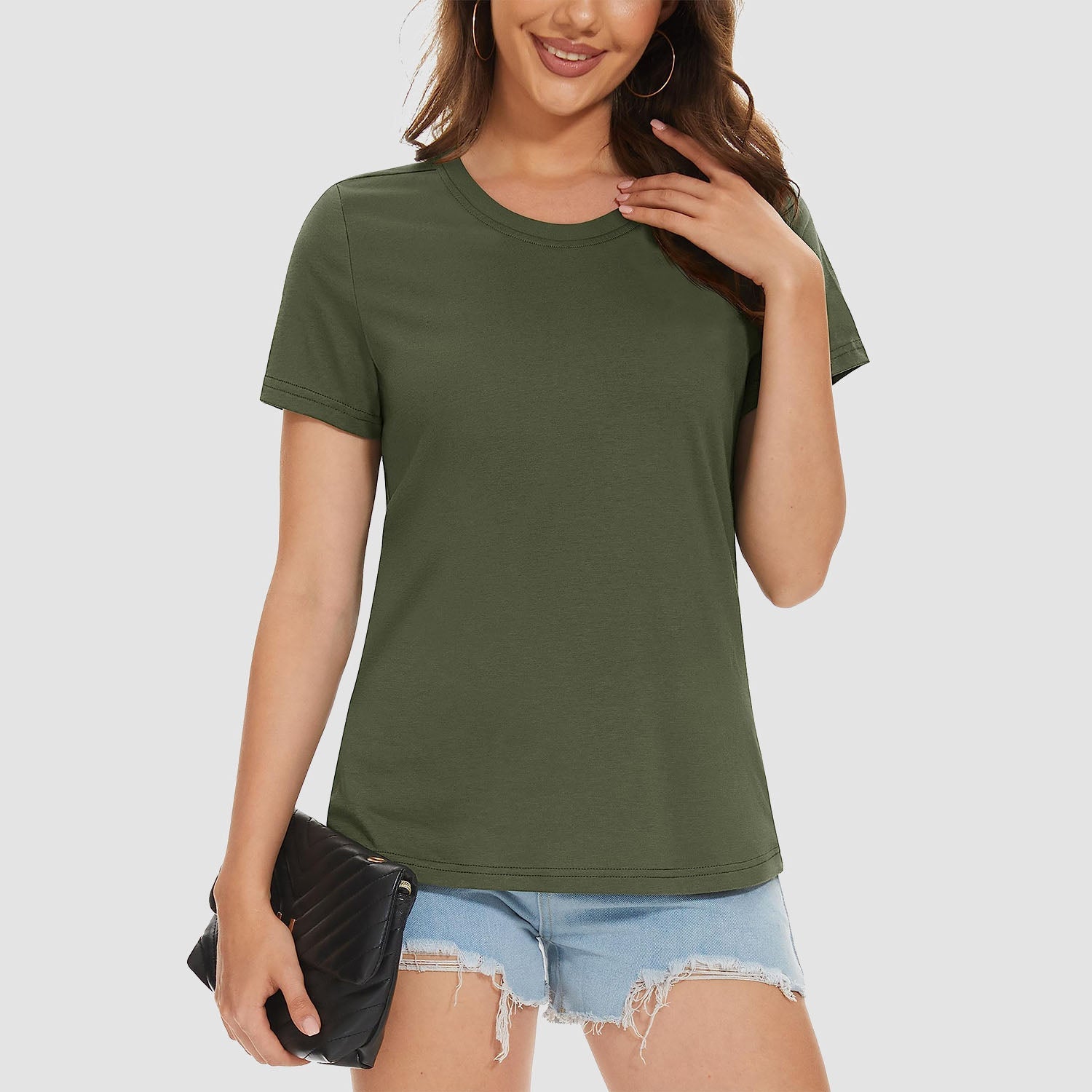 Women's cotton crewneck casual tee, lightweight breathable soft-touch tag-free everyday comfort fit