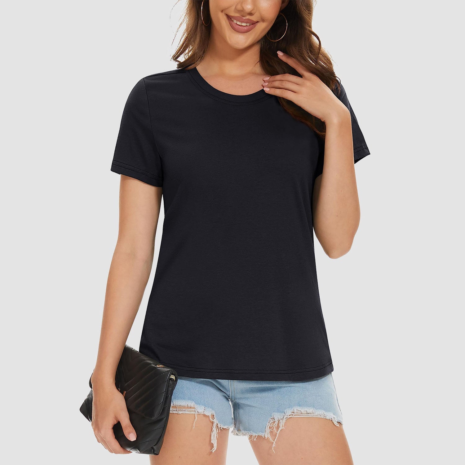 Women's cotton crewneck tee, lightweight breathable soft-touch tag-free casual everyday shirt
