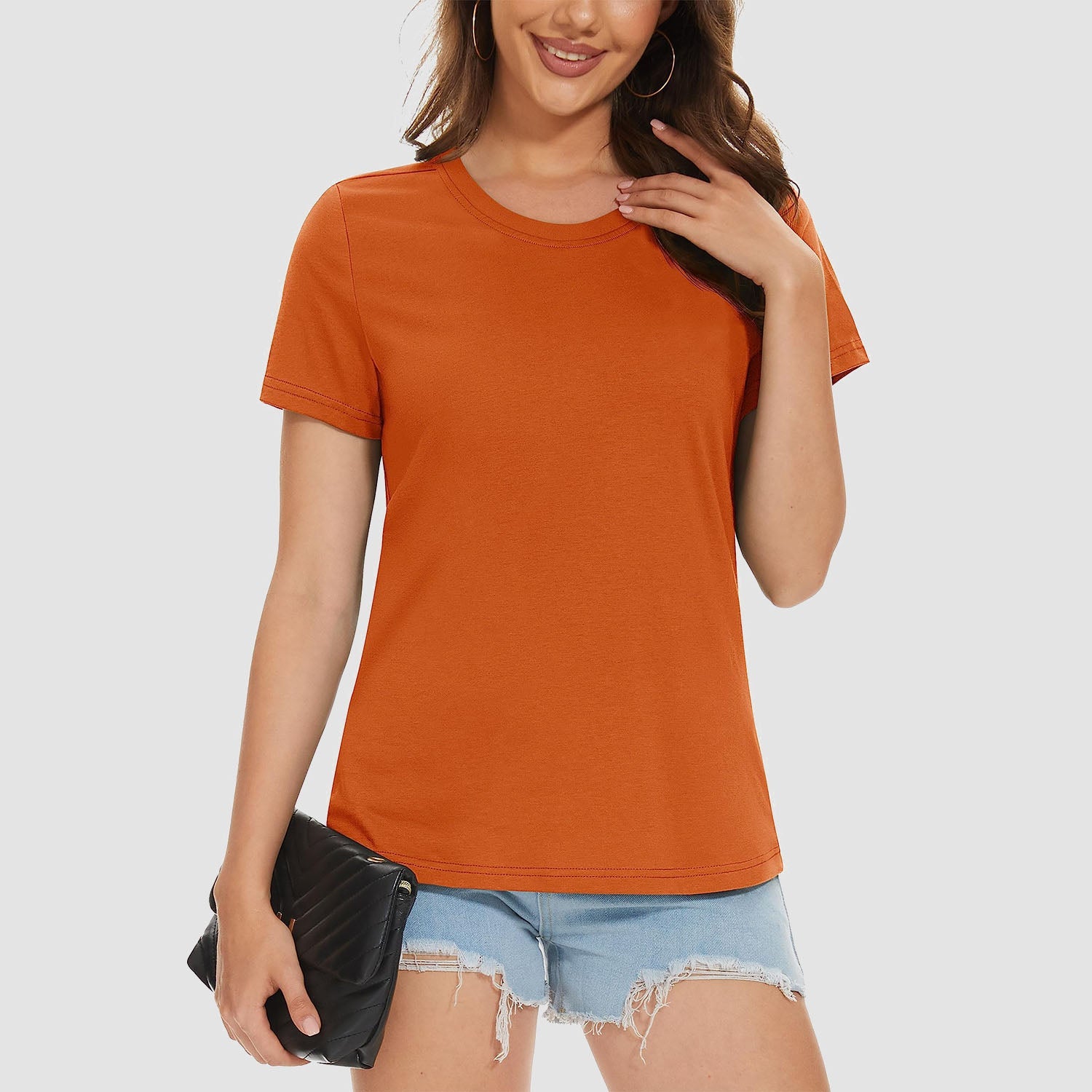 Women's cotton crewneck casual tee, lightweight breathable soft-touch tag-free everyday comfort shirt