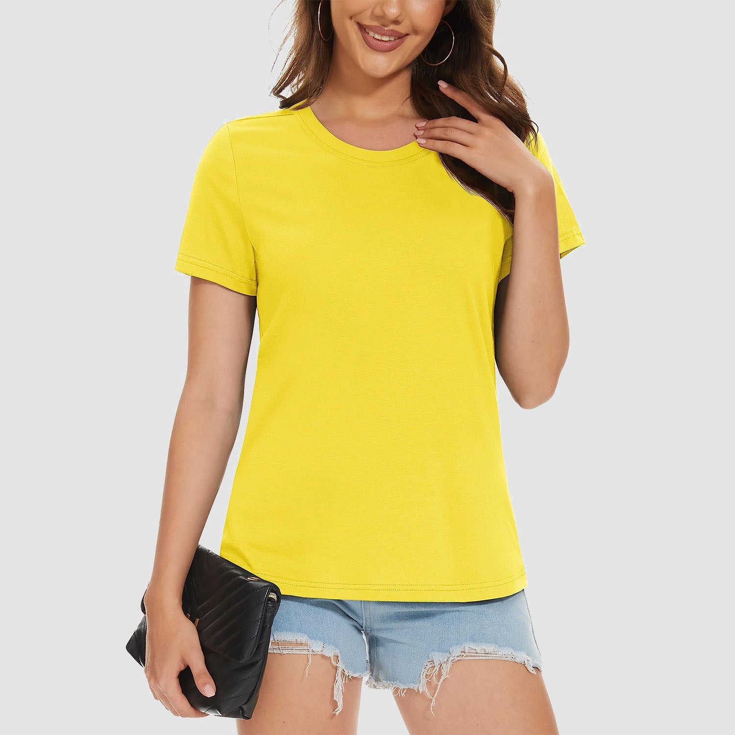Women's cotton crewneck casual tee, lightweight breathable soft-touch tag-free everyday comfort fit