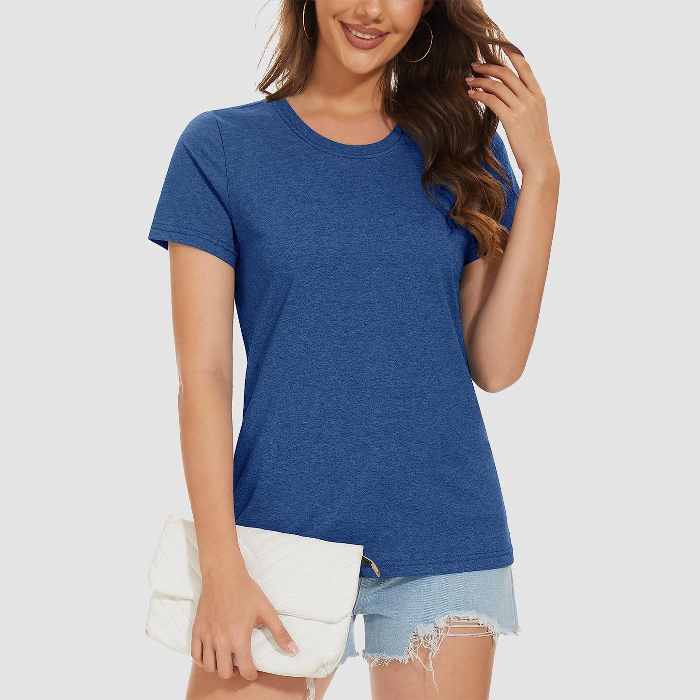 Women's cotton crewneck casual tee, lightweight breathable soft-touch tag-free everyday comfort fit