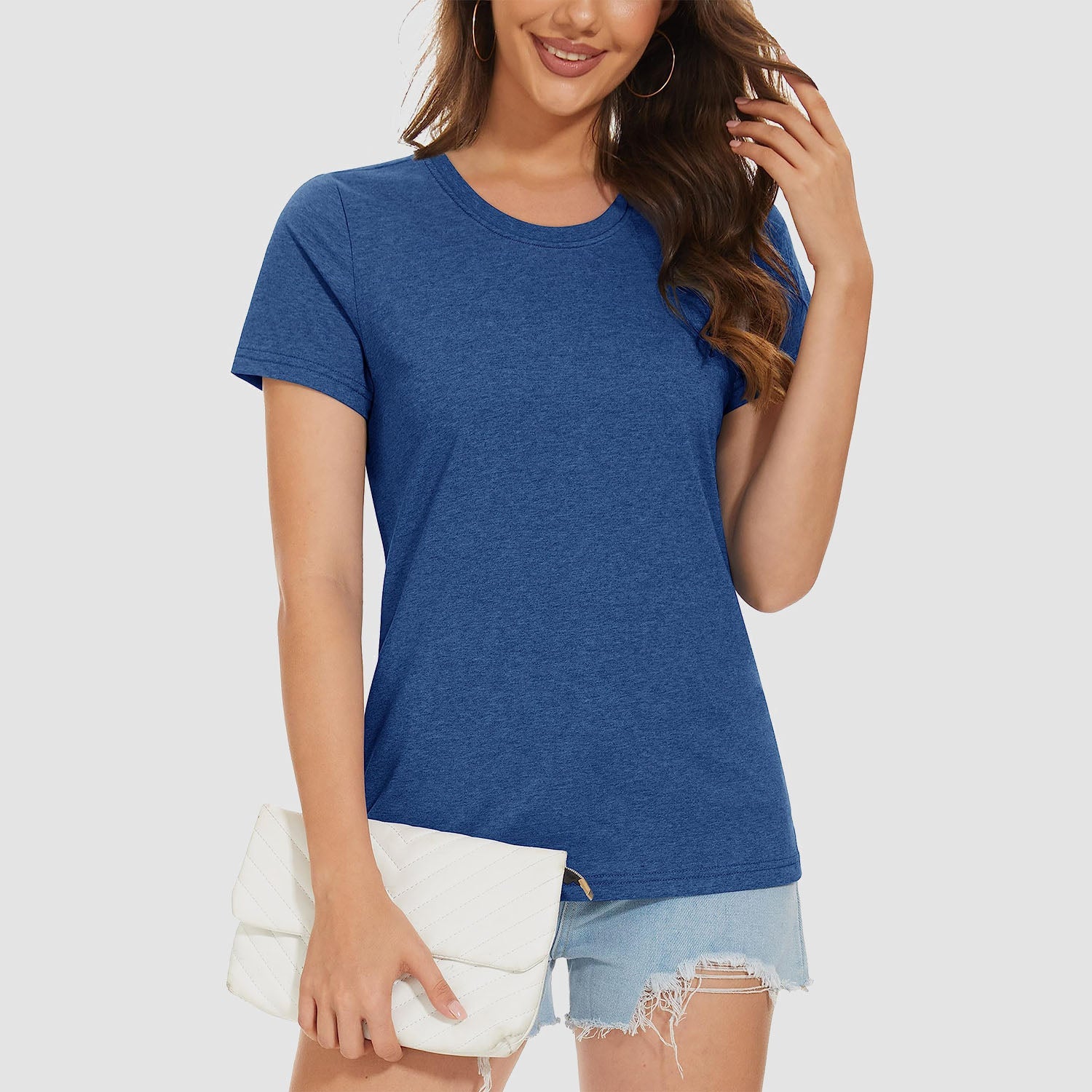 Women's cotton crewneck casual tee, lightweight breathable soft-touch tag-free everyday comfort fit