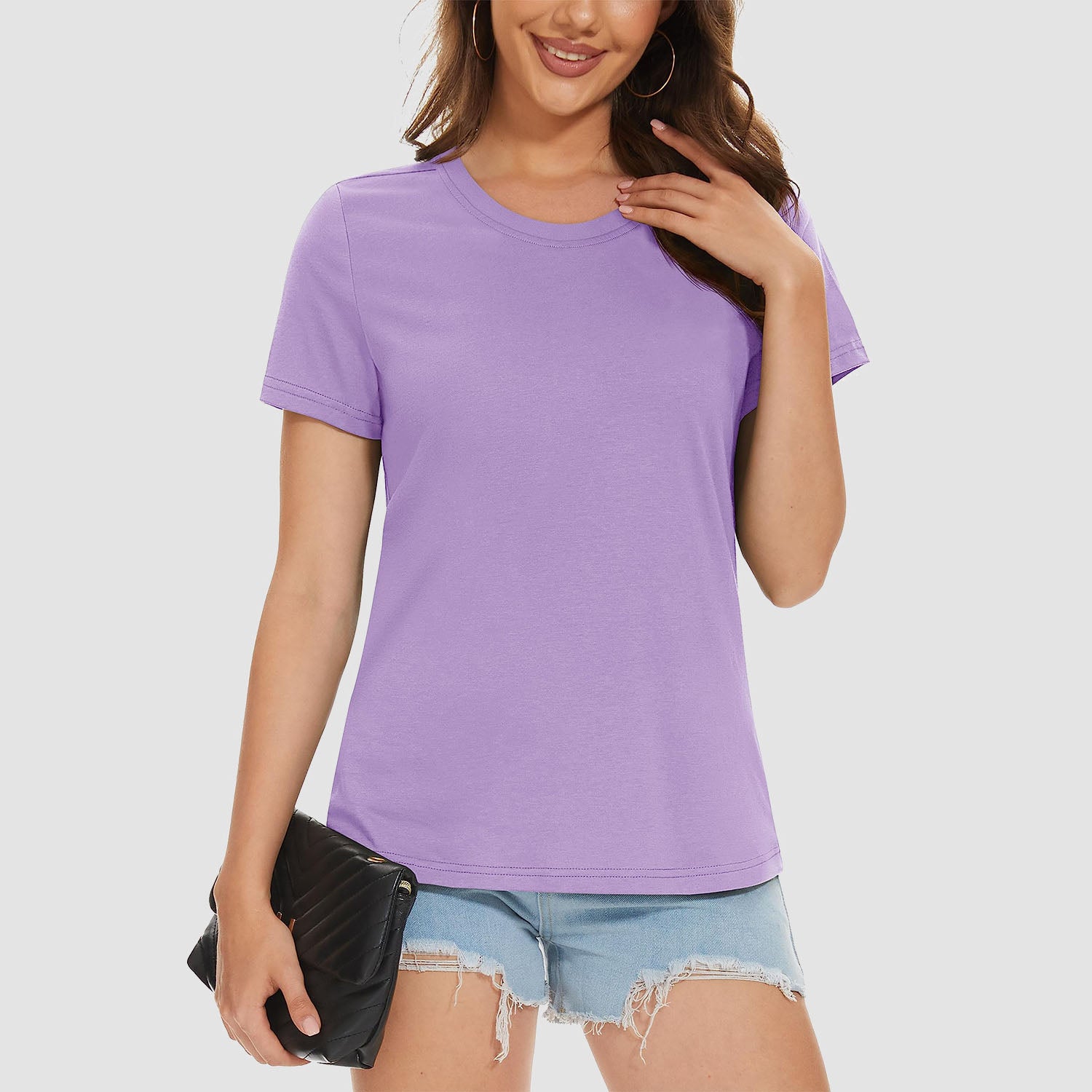 Women's cotton crewneck casual tee, lightweight breathable soft-touch tag-free everyday shirt