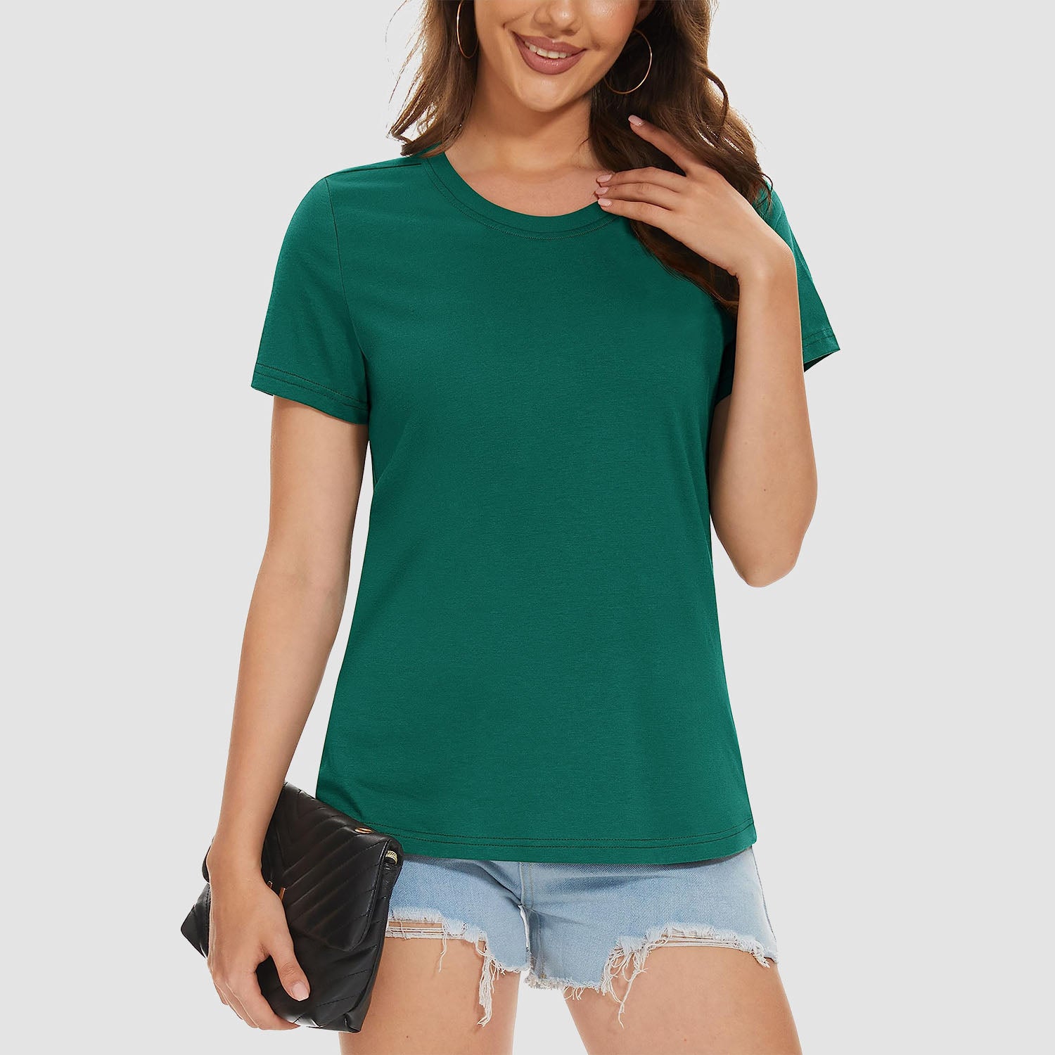 Women's cotton crewneck casual tee, lightweight breathable soft-touch tag-free everyday comfort fit