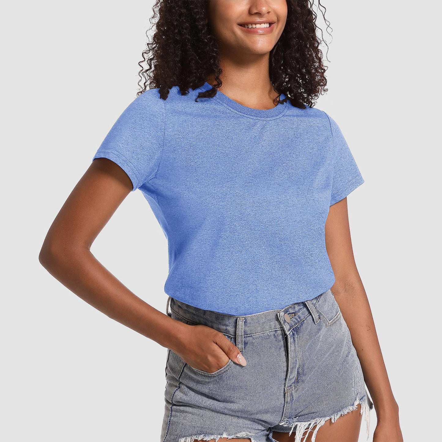 Women's cotton crewneck casual tee, lightweight breathable soft-touch tag-free everyday comfort fit